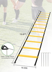 Speed Agility Training Equipment Set - 20ft Agility Ladder, 10 Disc Cones, Resistance Parachute, 5 Resistance Bands & Carry Bag | Football Soccer Basketball Fitness Drills for Kids Adults