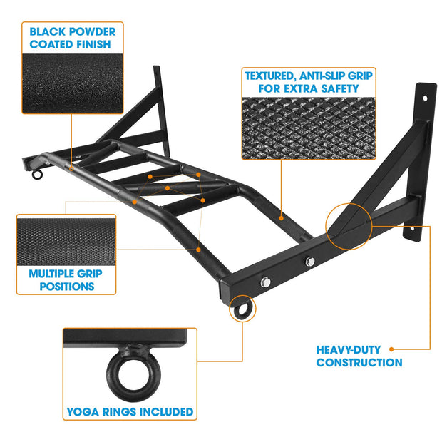 Yes4All Multi-Grip Wall Mount Pull-Up Bar, 16 Inches & 24 Inches Reversible Stud and Wall Compatibility Mounted Pull Up Bar Design, Solid Construction Strength Training