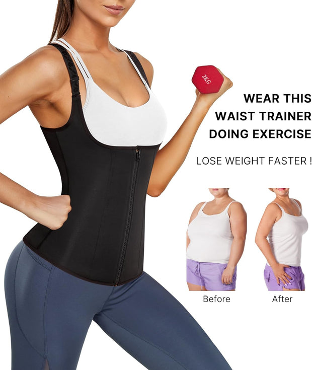 Nebility Waist Trainer for Women Corset Shapewear with Zipper Women's Waist Cincher Tank Top with Adjustable Straps