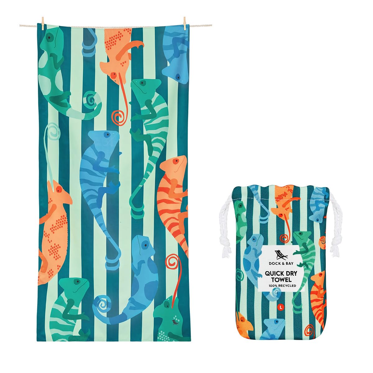 Dock & Bay Beach Towel - Quick Dry, Sand Free - Compact, Lightweight - 100% Recycled - Includes Bag - Cabana - Bondi Blue - Large (160x90cm, 63x35)