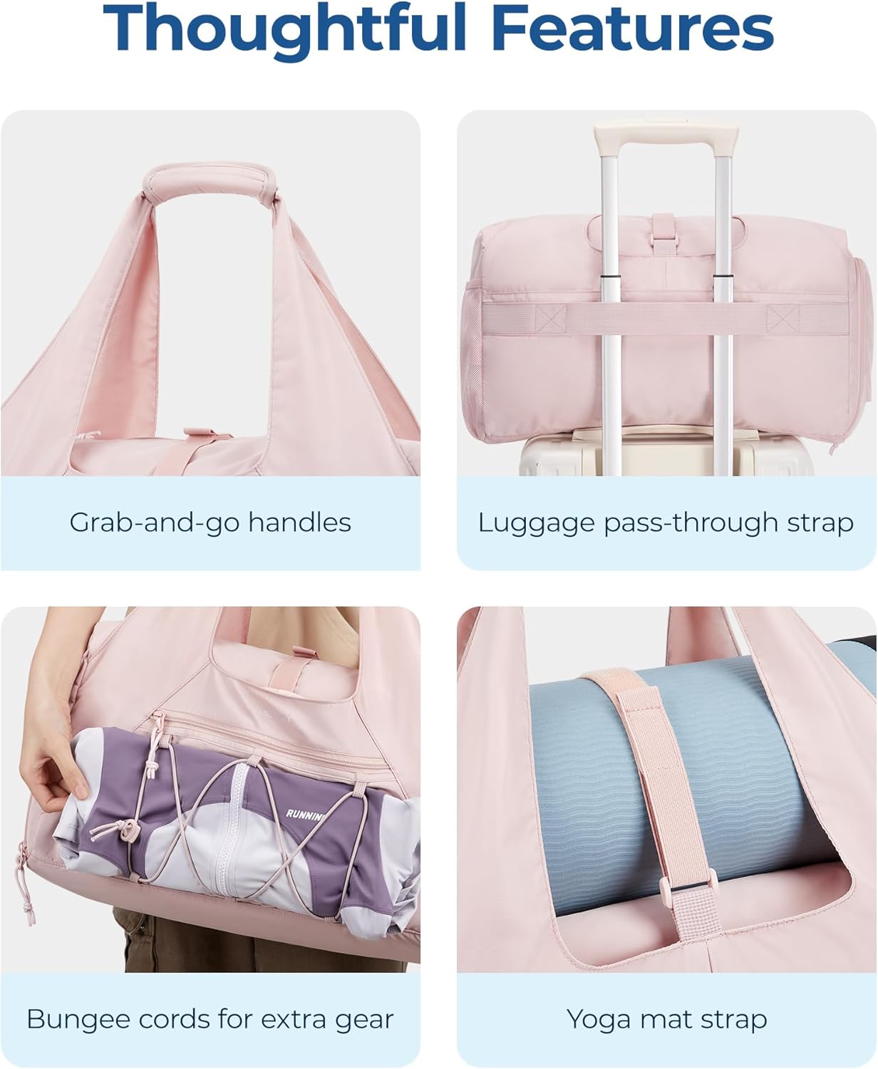 BAGSMART Gym Bag for Women, Lightweight Duffel with Shoe Compartment, Weekender with Wet Pocket, Workout Yoga Tote, Pin