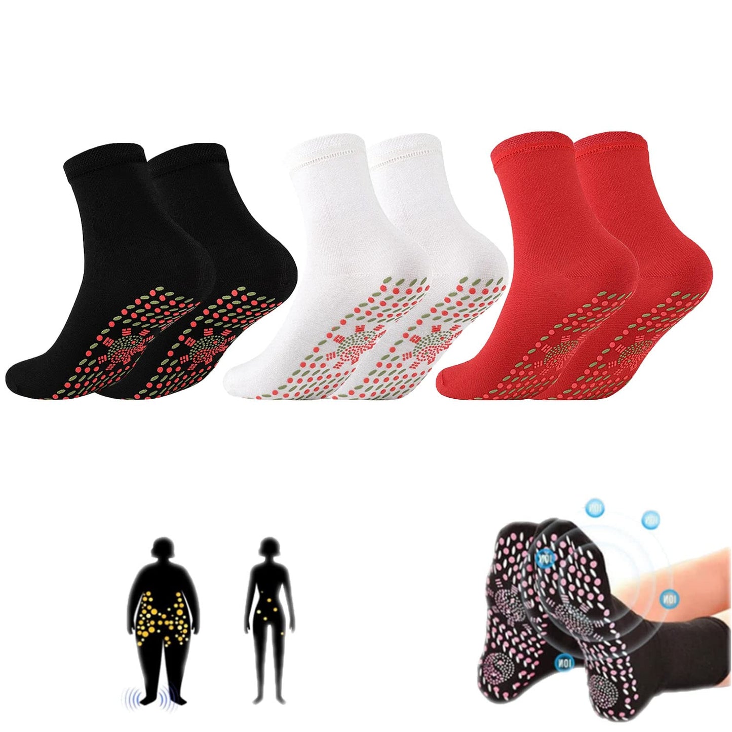 3 Pair AFIZ Tourmaline Slimming Health Sock Veinesheal Thermotherapeutic Sock Soothingfeet Thermotherapeutic Socks Veinesheal Self-Heating Socks for Women Men (Black)
