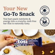 Tosi Nut Bars, Cashew Coconut, Healthy Snacks for Adults & Kids, Plant Based Crunchy Bars (6G Protein), Organic Keto Snacks, Vegan, Gluten & Soy Free, Low Sugar, Omega 3s, 1oz, 12-Pack