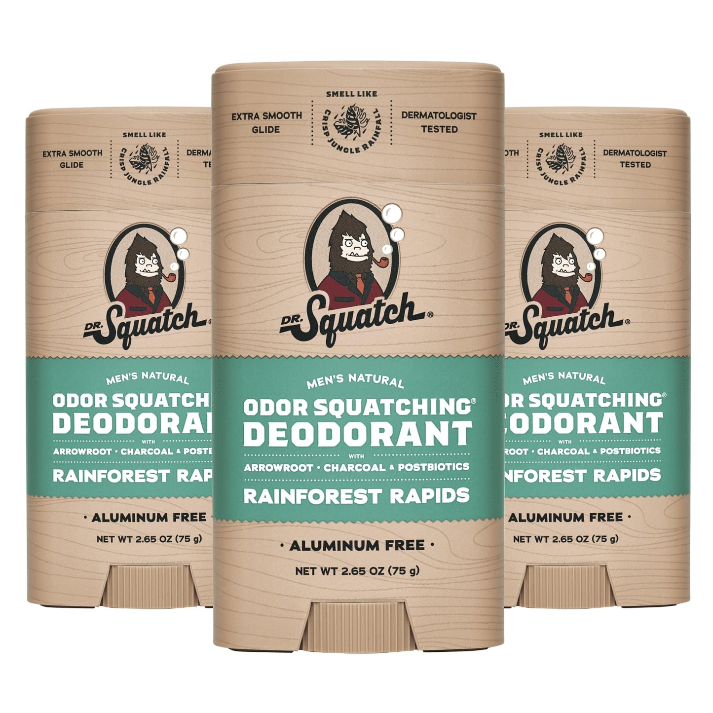 Dr. Squatch Natural Deodorant for Men 3 Pack – Odor-Squatching Men's Deodorant Aluminum Free (2.65 oz, 3 Pack)