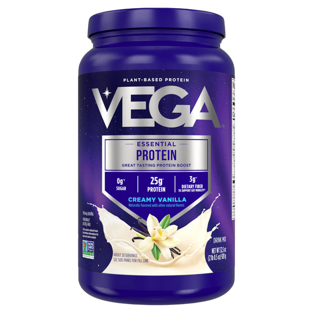 Vega Original Essential Protein - 25g Plant-Based Protein, Creamy Chocolate, 20 Servings, Vegan Non-GMO Drink Mix, Smoothie & Shake Ready, Gluten Free, Dairy Free, 32.5oz (Packaging May Vary)