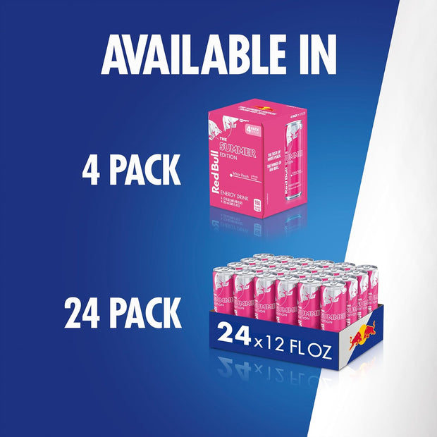 Red Bull Summer Edition Energy Drink, White Peach, 12 fl. oz., Case of 24 cans, with 114mg Caffeine, Taurine & B Vitamins