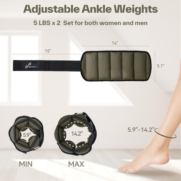 Sportneer Upgrade Adjustable Ankle and Wrist Weights for Women and Men 1-7 lbs / 1-10 lbs Set | Comfortable, Secure Fit for Walking, Running, Fitness, Physical Therapy, Home Gym