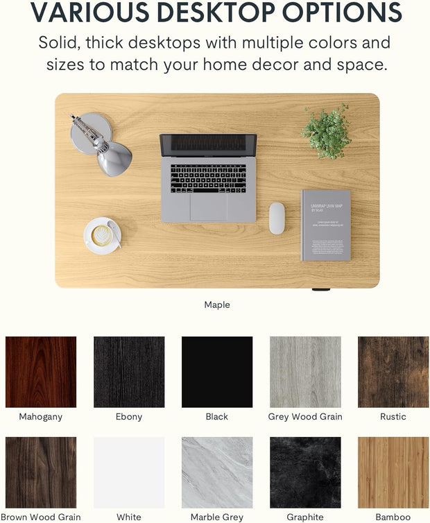 FLEXISPOT EN1 Whole-Piece Standing Desk, 48 x 24 Inches Height Adjustable Desk Stand up Desk Home Office Table for Computer Laptop (White Frame + Maple Desktop)