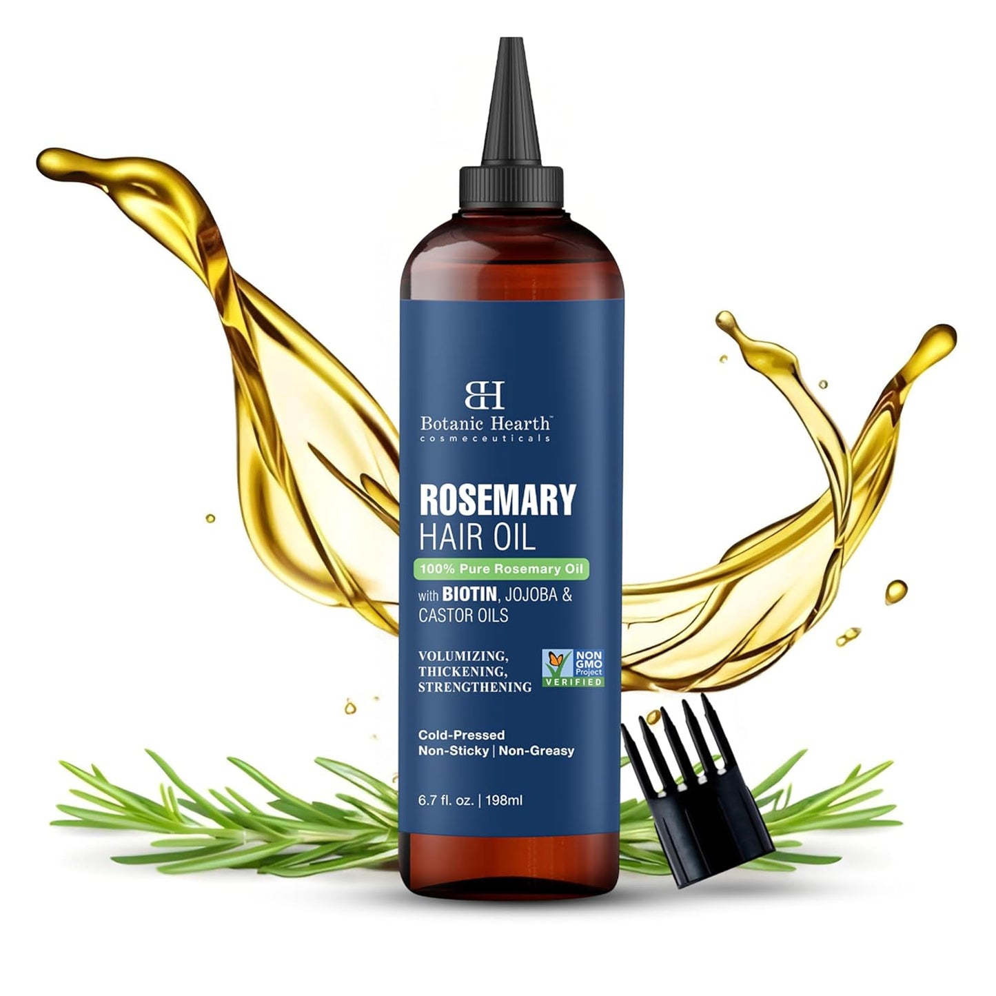 Botanic Hearth 100% Pure Rosemary Oil For Hair (6.7 fl oz) Infused With Biotin, Jojoba & castor Oil | Nourishing & Volumizing | Non GMO Verified