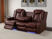 Living Room Set Brown Breathing Leather Sofa Living Room Furniture Set Power Recliner Manual Sofa,Loveseat and Chair with Cup Holders/Storage Console/LED Light for Living Room