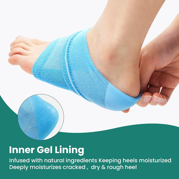 Welnove Moisturizing Heel Socks - 2 Pairs Aloe Vera Extract Infused Gel Lining for Dry Feet - Cracked Heel Repair Treatment - Cotton Socks for Women Men Foot Care (Regular Sizes)