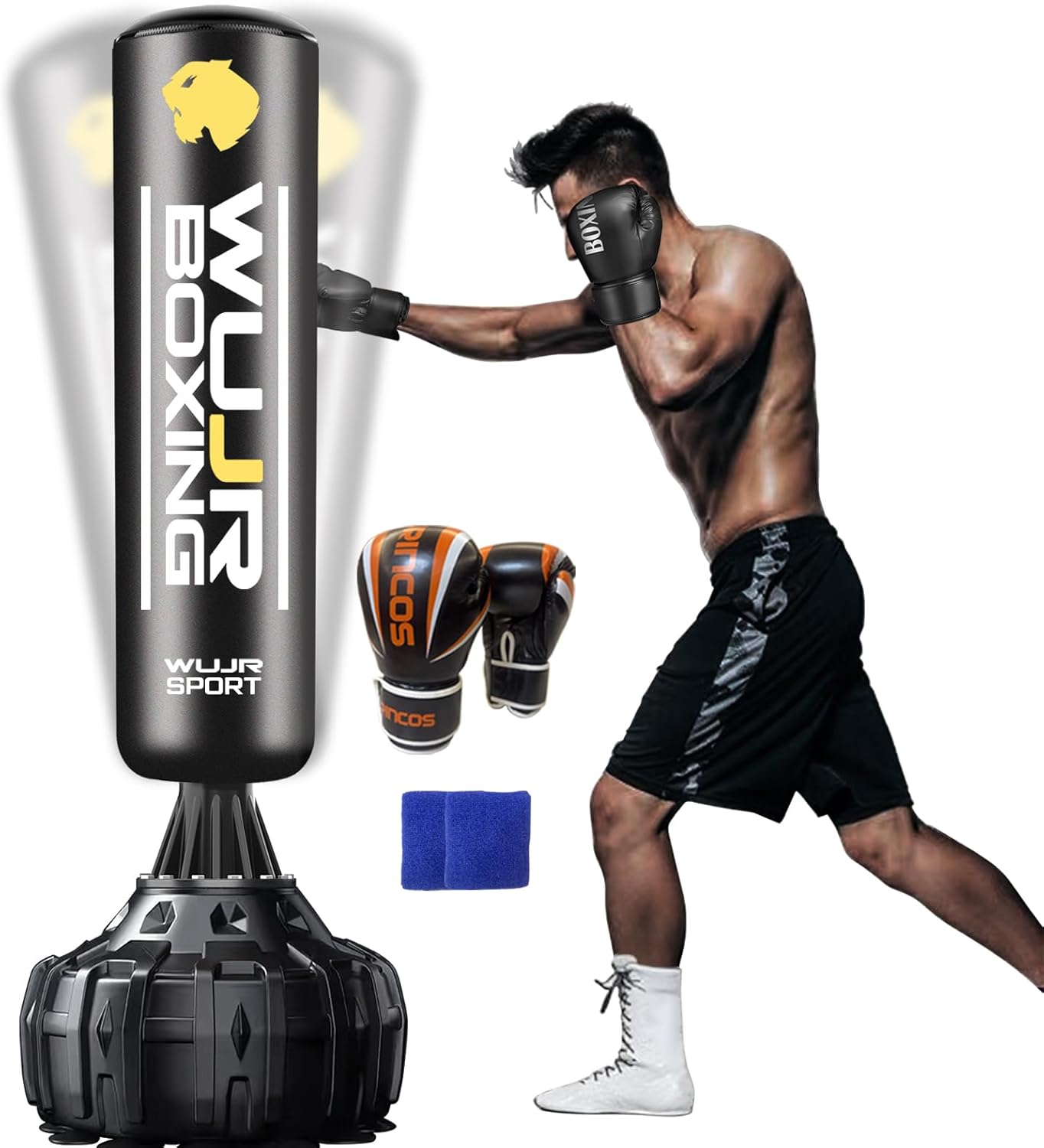 70" Freestanding Punching Bag with Boxing Gloves Heavy Boxing Bag with Suction Cup Base for Adult Kids - Men Stand Kickboxing Bag