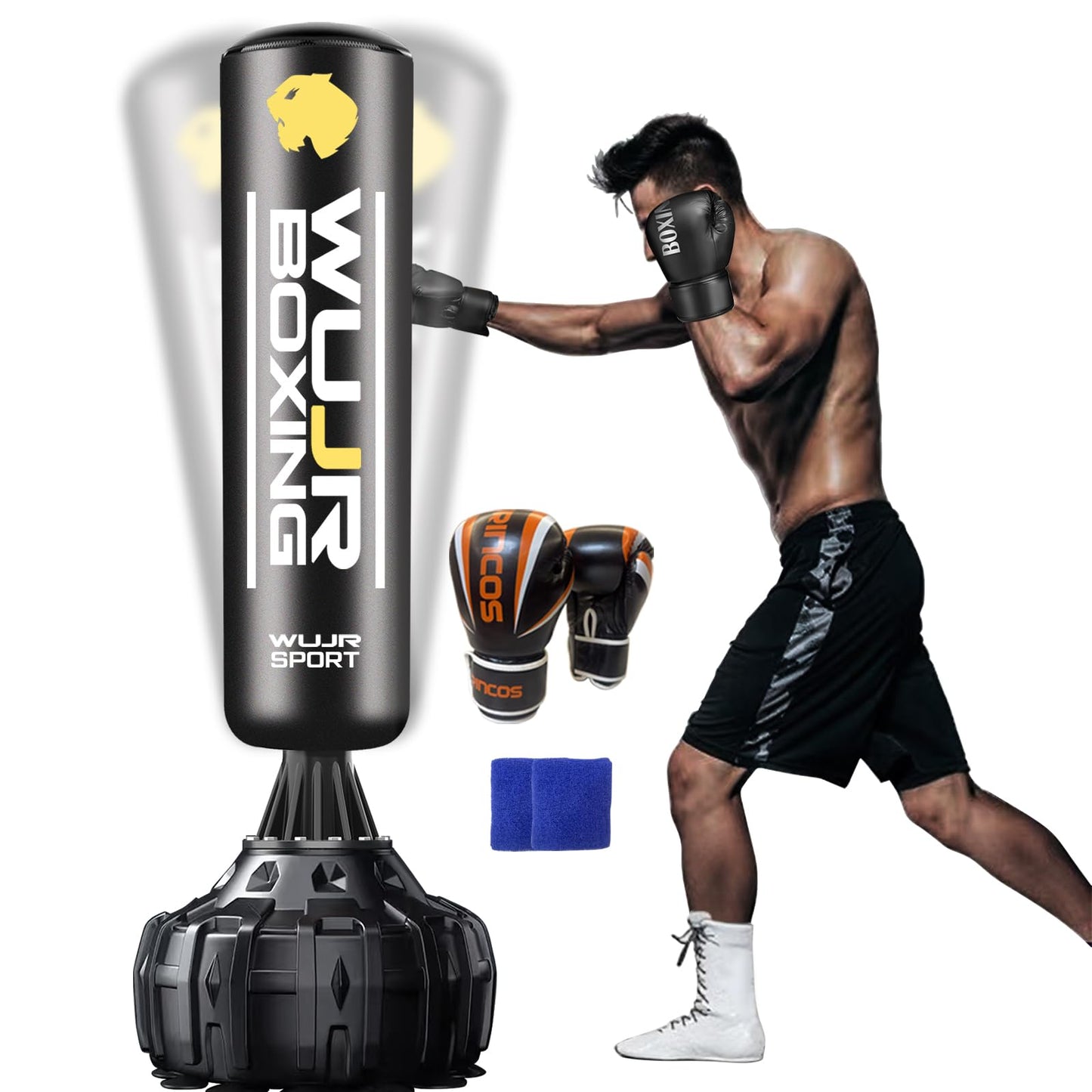 70" Freestanding Punching Bag with Boxing Gloves Heavy Boxing Bag with Suction Cup Base for Adult Kids - Men Stand Kickboxing Bag