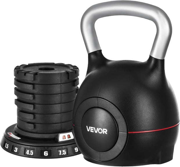 VEVOR Kettlebell, Adjustable Kettlebell with 7 Weight Levels, Die-Cast Aluminum and ABS Material, for Grip Strength Training, Full-body Workout & Cross-Training