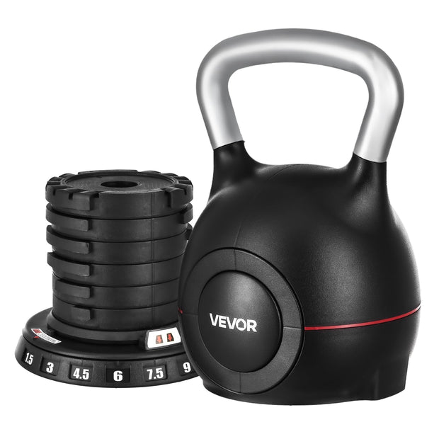 VEVOR Kettlebell, Adjustable Kettlebell with 7 Weight Levels, Die-Cast Aluminum and ABS Material, for Grip Strength Training, Full-body Workout & Cross-Training