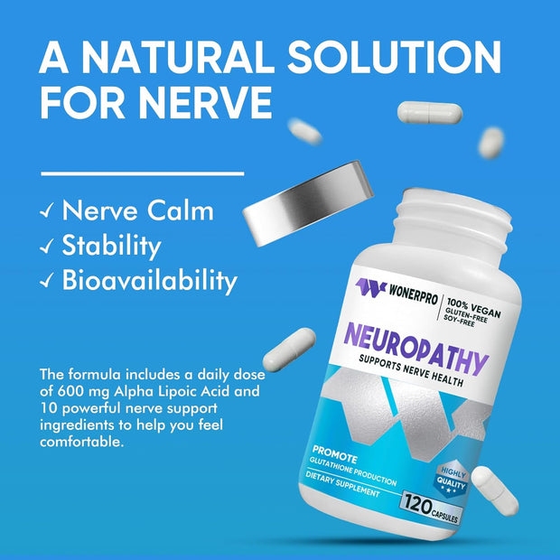 Nerve Savior for Neuropathy – 600 mg Alpha Lipoic Acid Supplement for Fingers, Hands, Toes & Feet – 120 Capsules