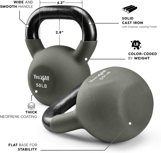 Yes4All Neoprene Coated & Kettlebell Sets - Hand Weights for Home Gym & Dumbbell Weight Set training 50 lb