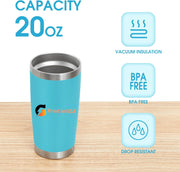 Personalized Custom Print in USA Tumbler 20oz Stainless Steel Double Wall Coffee Cup with Lid & Straw Insulated Tumbler with Colorful Text Logo Photo