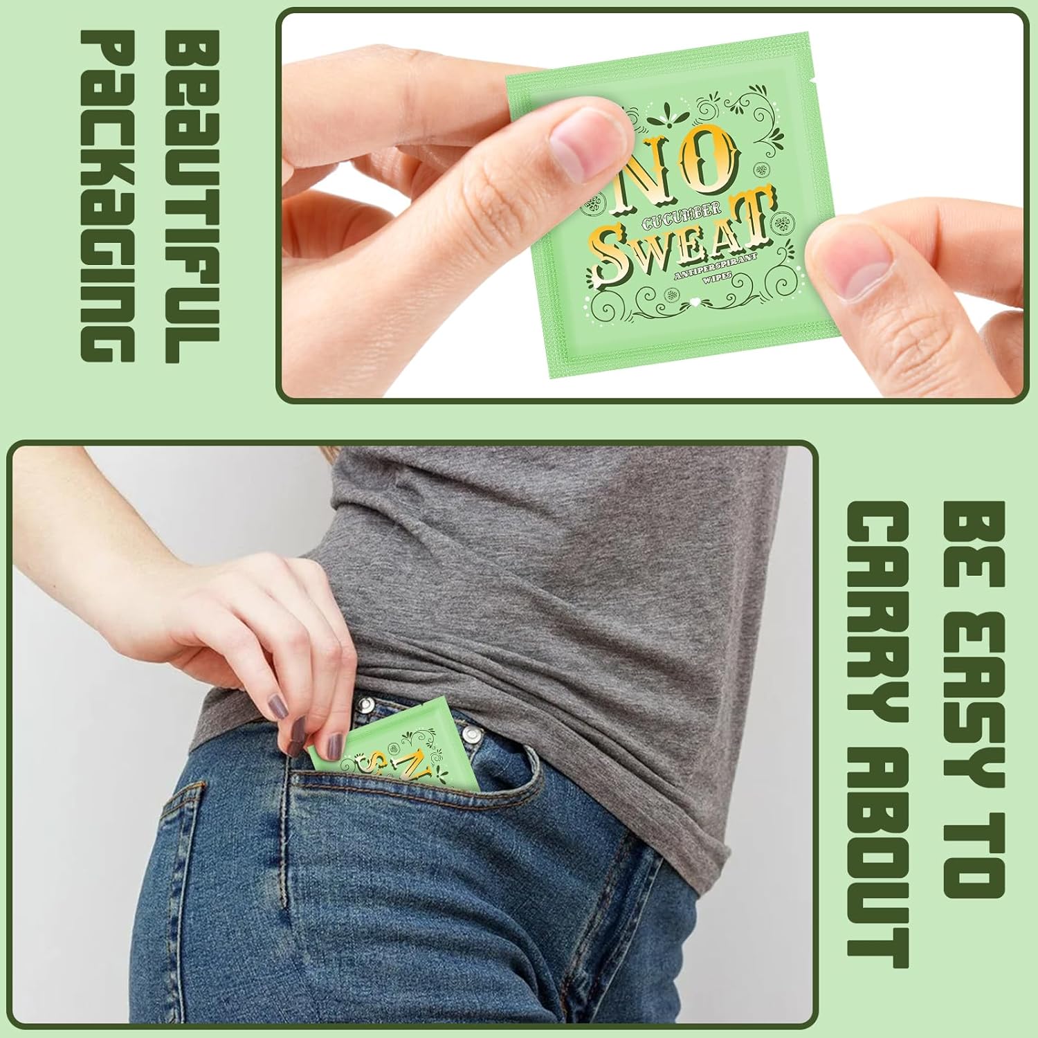 Mini Deodorant Body Wipes 50 pieces of Travel deodorant Wipes And Travel Deodorant Individually Wrap Hypoallergenic Underarm Sweating Cucumber And Travel To Clean Skin For Female Male Teenagers