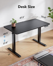 HUANUO 48" x 24" Electric Standing Desk Adjustable Height, 4 Memory Height Settings, Headphone Hook, Cable Manager, Sit Stand Up Desk for Home Office & Computer Workstation, Black