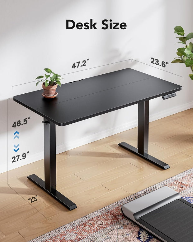 HUANUO 48" x 24" Electric Standing Desk Adjustable Height, 4 Memory Height Settings, Headphone Hook, Cable Manager, Sit Stand Up Desk for Home Office & Computer Workstation, Black