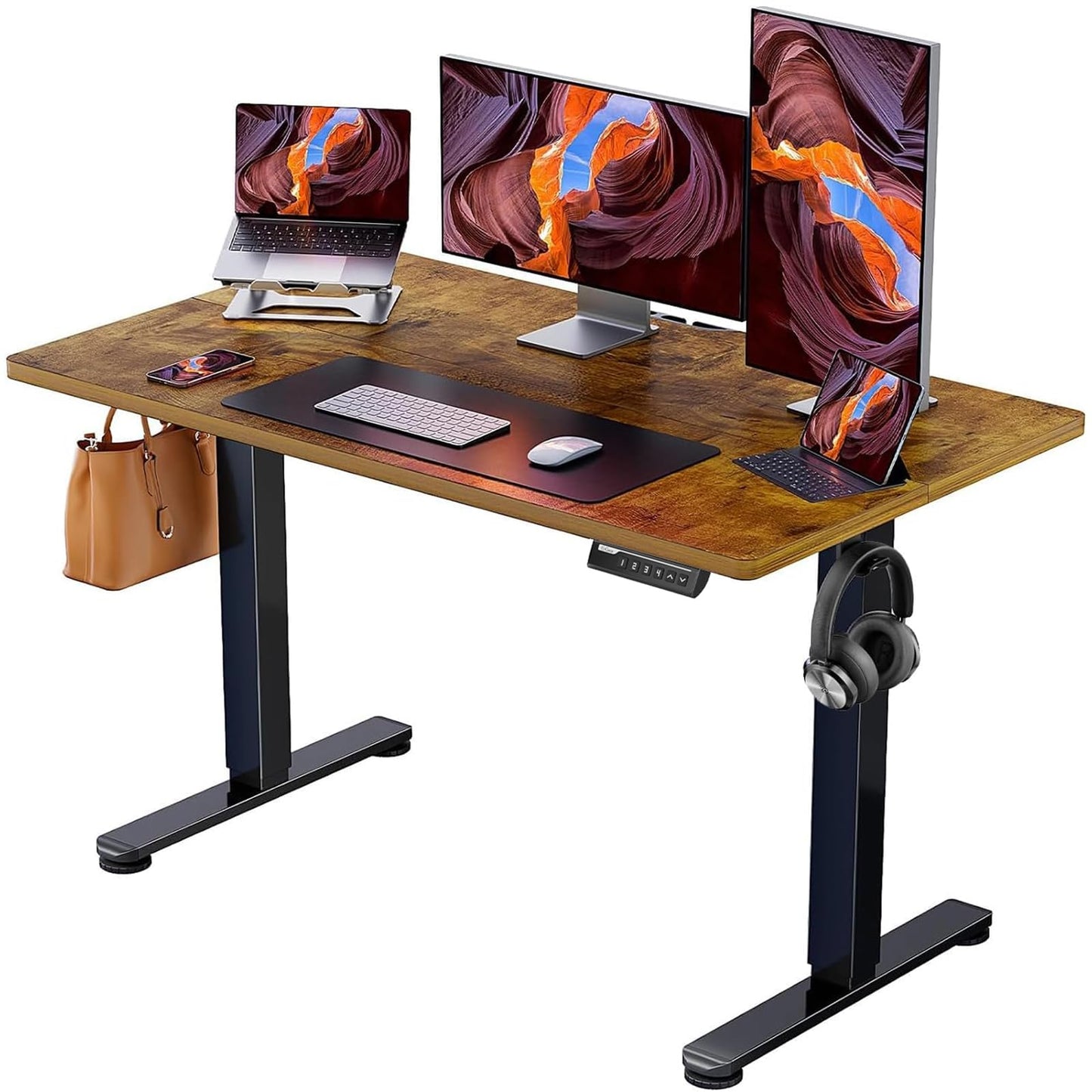 ErGear Height Adjustable Electric Standing Desk, 48 x 24 Inches Sit Stand up Desk, Memory Computer Home Office Desk with Two-Piece Desktop (Black)