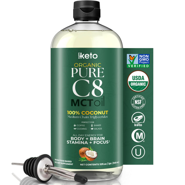 Keppi MCT Oil - From 100% Coconuts - Flavorless C8 and C10, Non-GMO, Certified Gluten-Free, Palm Oil Free, Vegan, Kosher, Halal, 32 oz Coconut Oil