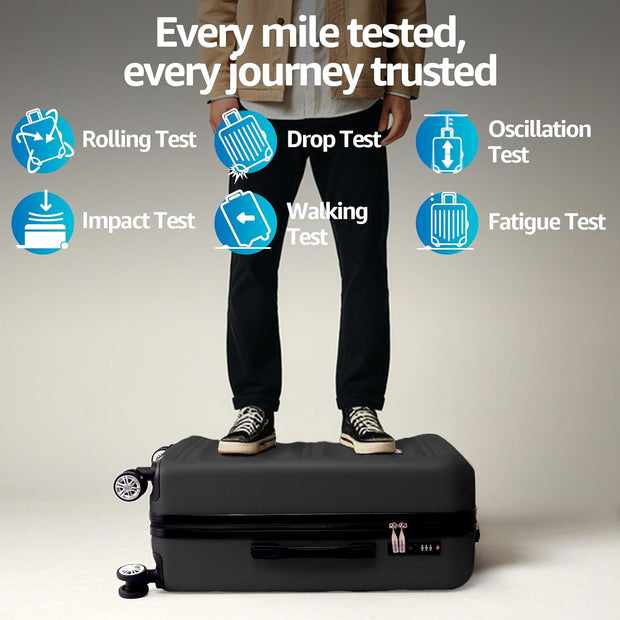 Luggage Set with Spinner Wheels and TSA Lock, 3 Pieces Expandable Hardside Suitcase for Travel, Hardshell Luggage Sets, 20", 24", 28", Black