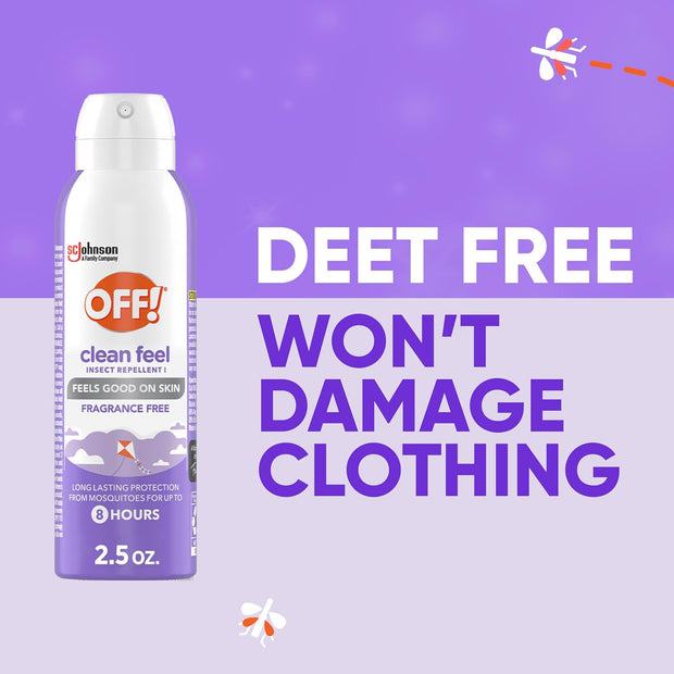 OFF! Clean Feel Travel Size Insect Repellent Aerosol, Fragrance-Free Bug Spray for Lasting Protection from Mosquitoes, 2.5 oz