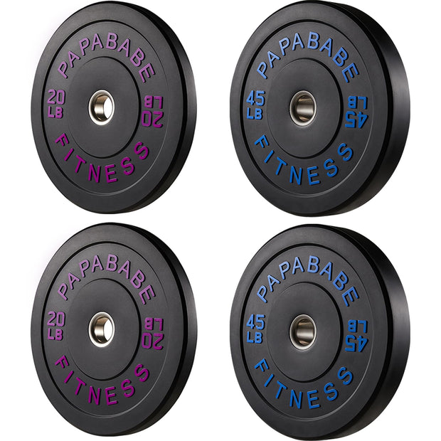 Papababe Weight Plates, 2-Inch Weights Plates Set, Floor Protective Rubber Weight Plates, 10-600lbs Bumper Plates for Barbell Strength Training & Weightlifting (Single/Pair/Full Set)