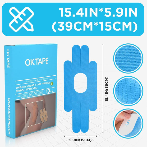 OK TAPE One-Structure K-Tape Patches | Precut for Knee Kinesiology Tape | Pain Relief and Accessories | 10 Pcs and Beige