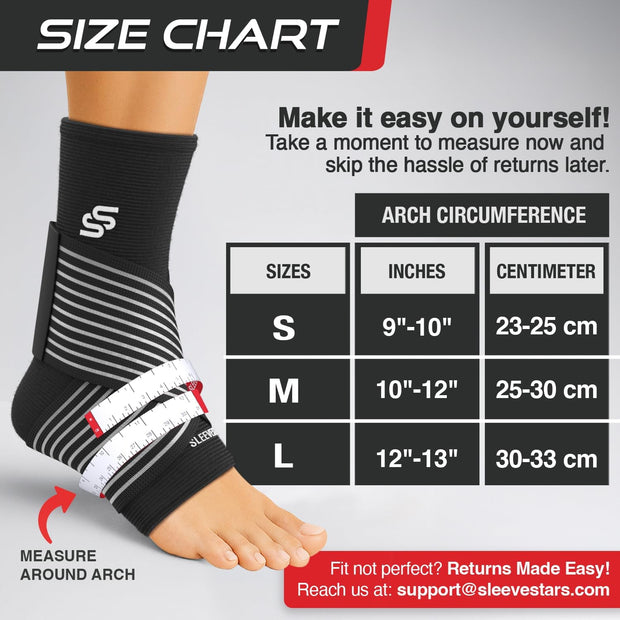 Sleeve Stars Ankle Brace for Women & Men, Ankle Wrap for Sprain, Compression Sleeve for Plantar Fasciitis Relief, Easy Customizable Support: w/ Removable Strap (Single/M:10"-12"/Black)