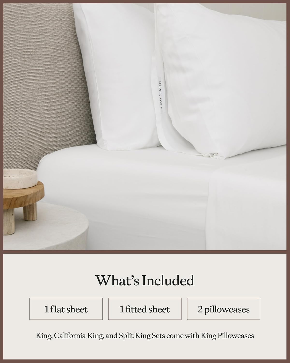 Cozy Earth Luxury Bed Sheet Set - 100% Viscose from Bamboo Fabric, Ultra-Soft & Breathable, Fits Regular & Deep Pocket Mattresses up to 20" - 4 Pieces King Sheet Set White