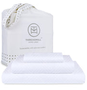 Threadmill Luxury 100% Cotton King Size Sheets Set- 800 Thread Count Jacquard Celine Hotel White, Better Than Egyptian Cotton,4 Pc Striped Bed Set, Damask Bed Sheets with 16" Deep Pocket