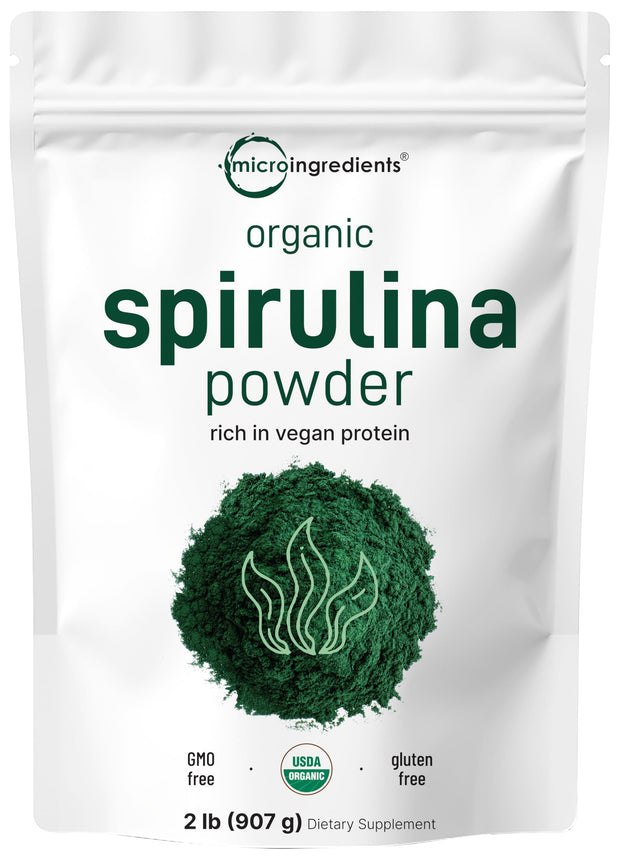 Micro Ingredients Organic Spirulina Powder, 1lb | Blue-Green Algae, Rich in Vegan Protein, Vitamins & Minerals | Source of Natural Chlorophyll & Enzymes | Non-GMO, Gluten-Free, No Additives