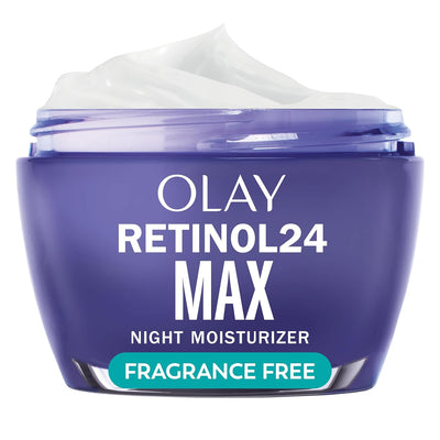 Olay Retinol Face Moisturizer, 24 MAX Anti-Aging Night Cream for Women, Fragrance-Free, Non Greasy - Anti-Wrinkle, Smooth Fine Lines, Tightening, Hydrating Skin Care - Peptides, Glycerin, 1.7 Oz