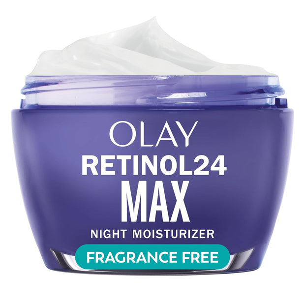 Olay Retinol Face Moisturizer, 24 MAX Anti-Aging Night Cream for Women, Fragrance-Free, Non Greasy - Anti-Wrinkle, Smooth Fine Lines, Tightening, Hydrating Skin Care - Peptides, Glycerin, 1.7 Oz