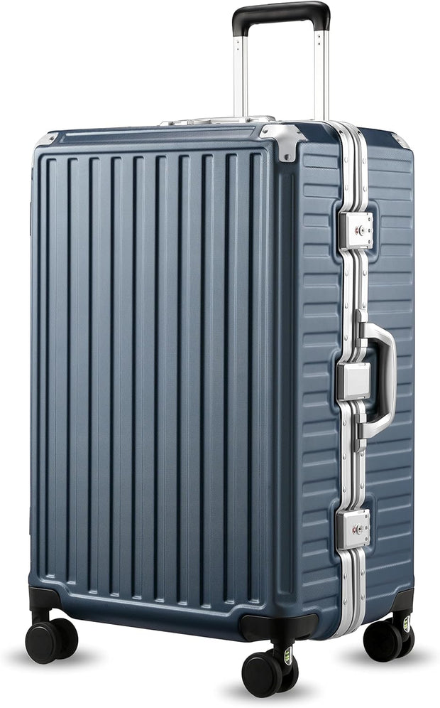 LUGGEX Checked Suitcase with Spinner Wheels, 28 Inch Aluminum Frame Zipperless Polycarbonate Hard Shell Suitcase, Charcoal Metallic