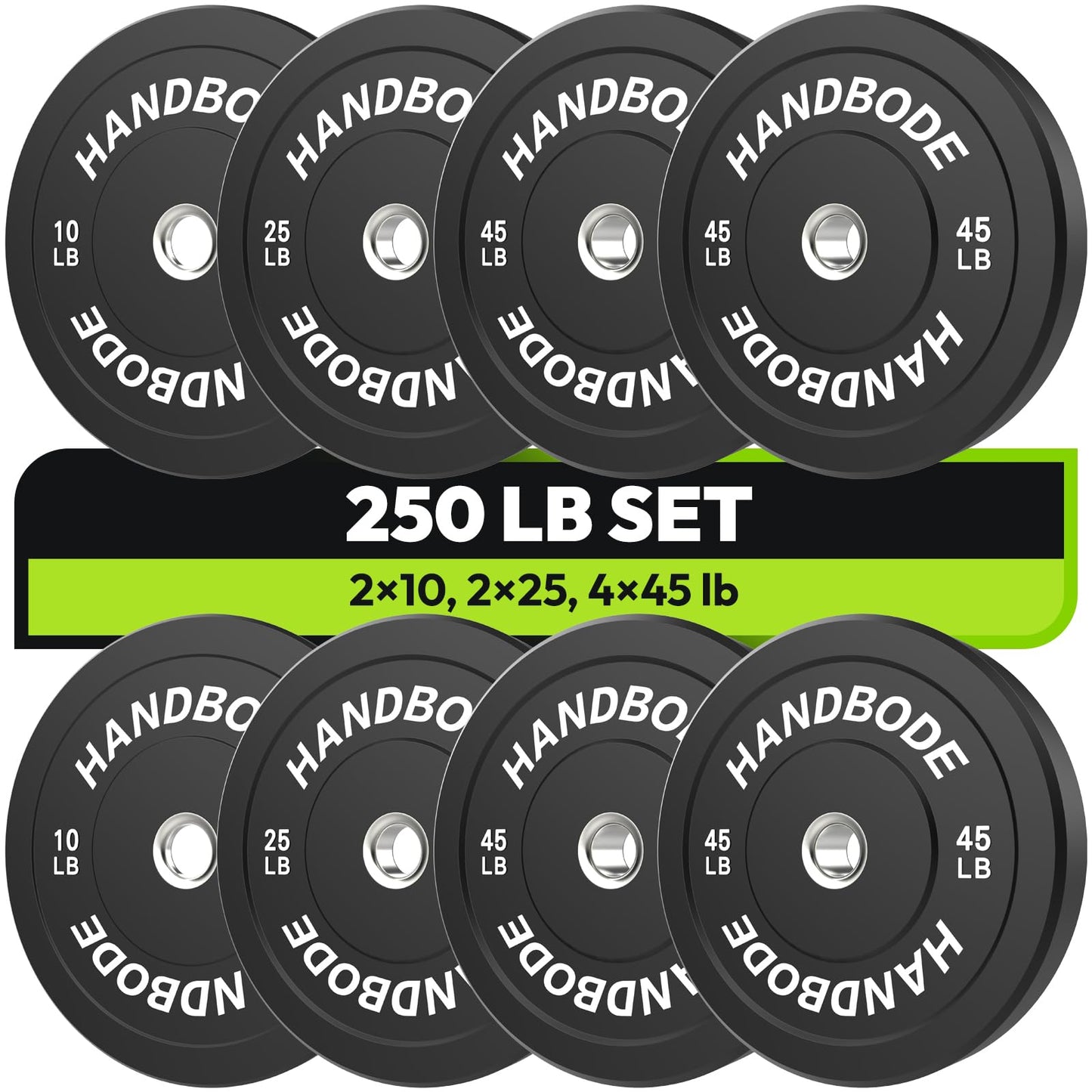 Bumper Plates 2 - Inch Olympic Weight Plate Set for Barbell, 10-55 lb Rubber Weights Sets for Home Gym, Strength Training Plate, Weight Lifting, Black