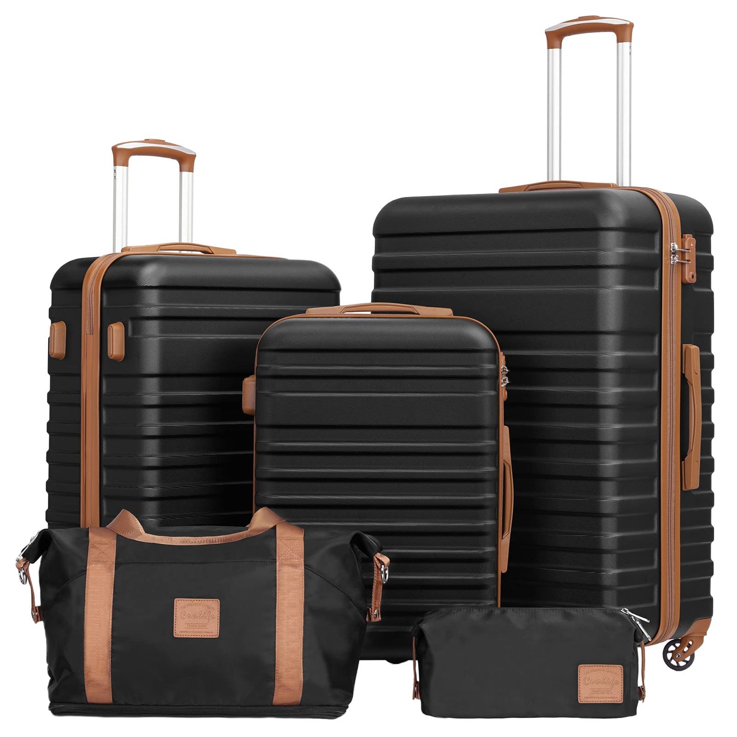 Coolife Suitcase Set 3 Piece Luggage Set Carry On Hardside Luggage with TSA Lock Spinner Wheels (Navy, 5 piece set)
