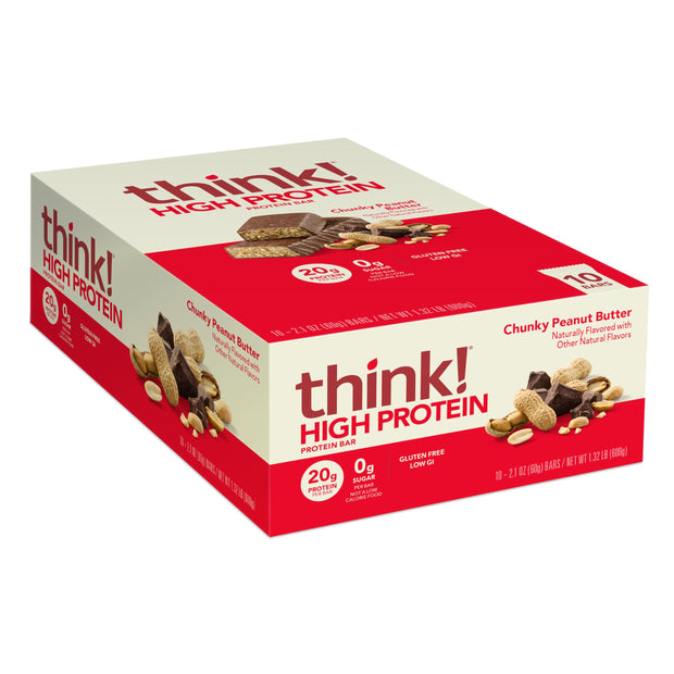 think! Protein Bars, High Protein Snacks, Gluten Free, Kosher Friendly, Creamy Peanut Butter, Nutrition Bars, 2.1 Oz per Bar, 12 Count (Packaging May Vary)