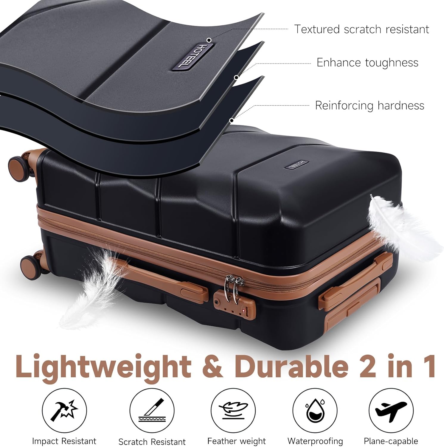 Hoteel 3-Piece Luggage Set with Spinner Wheels, Durable Carry On Suitcase Luggage with TSA Lock, Portable Lightweight ABS Luggages for Travel, Black