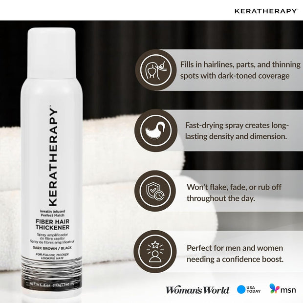 Keratherapy Keratin Infused Perfect Match Fiber Hair Thickener Spray, Dark Brown to Black, 4 fl. oz., 140 ml - Volumizing, Thickening, & Concealing Hairspray for Scalp Coverage, Roots & Thinning Areas