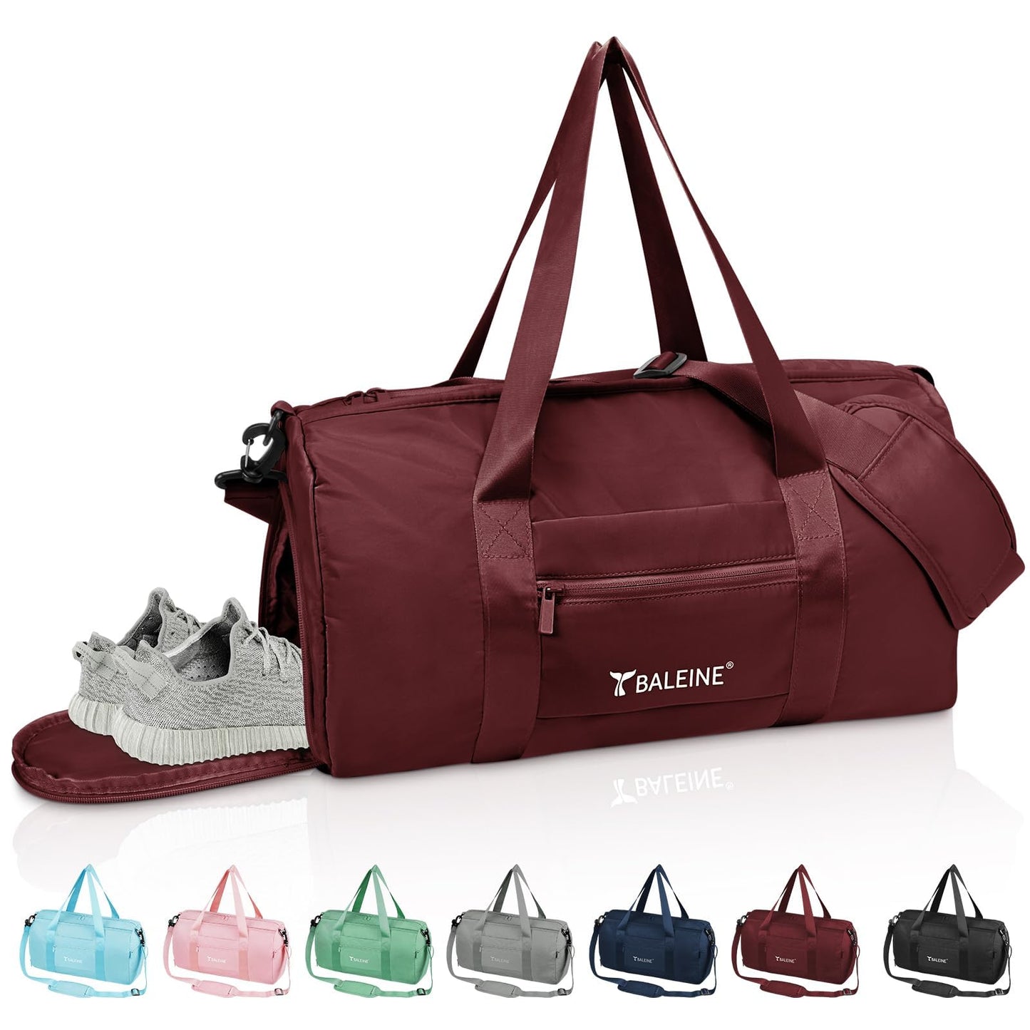 BALEINE Gym Duffel Bag for Women and Men, Small for Sports, Gyms and Weekend Getaway, Waterproof Dufflebag with Shoe and Wet Clothes Compartments, Lightweight Carryon Gymbag (Azure)