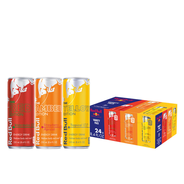 Red Bull Energy Drink Variety Pack, Energy Drink, Red, Yellow & Amber, with 80mg Caffeine plus Taurine & B Vitamins, 8.4 Fl Oz, Pack of 12 Cans