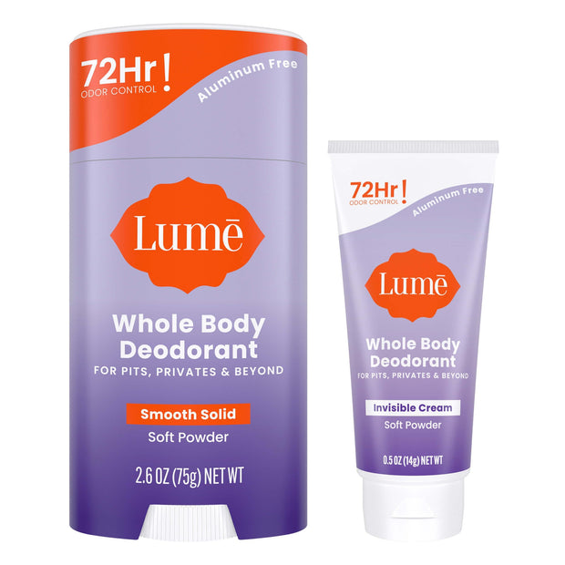 Lume Whole Body Deodorant - Invisible Cream Mini + Solid Stick Bundle - 72 Hour Odor Control - Aluminum & Baking Soda Free, Skin Loving (Lavender Sage)