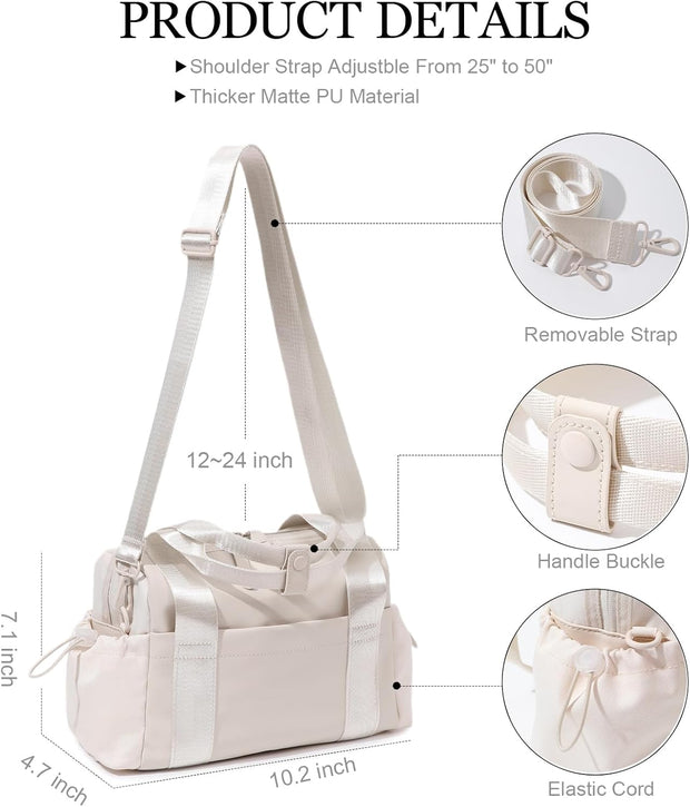 Small Gym Bag for Women, Mini Crossbody Gym Duffle Bag with Wet Compartment, Carry on Gym Tote Bag for Workout Dance Sport Travel (Mini-Beige)