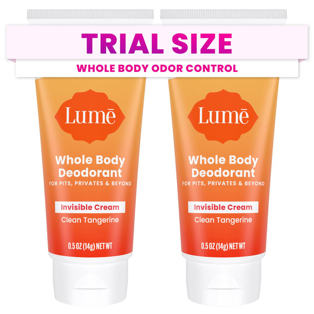 Lume Whole Body Deodorant - Mini Travel Size Invisible Cream Tube - Trial Size - 72 Hour Odor Control - Doctor Developed - Aluminum and Baking Soda Free - .5oz (Pack of 2) (Fresh Alpine & Unscented)