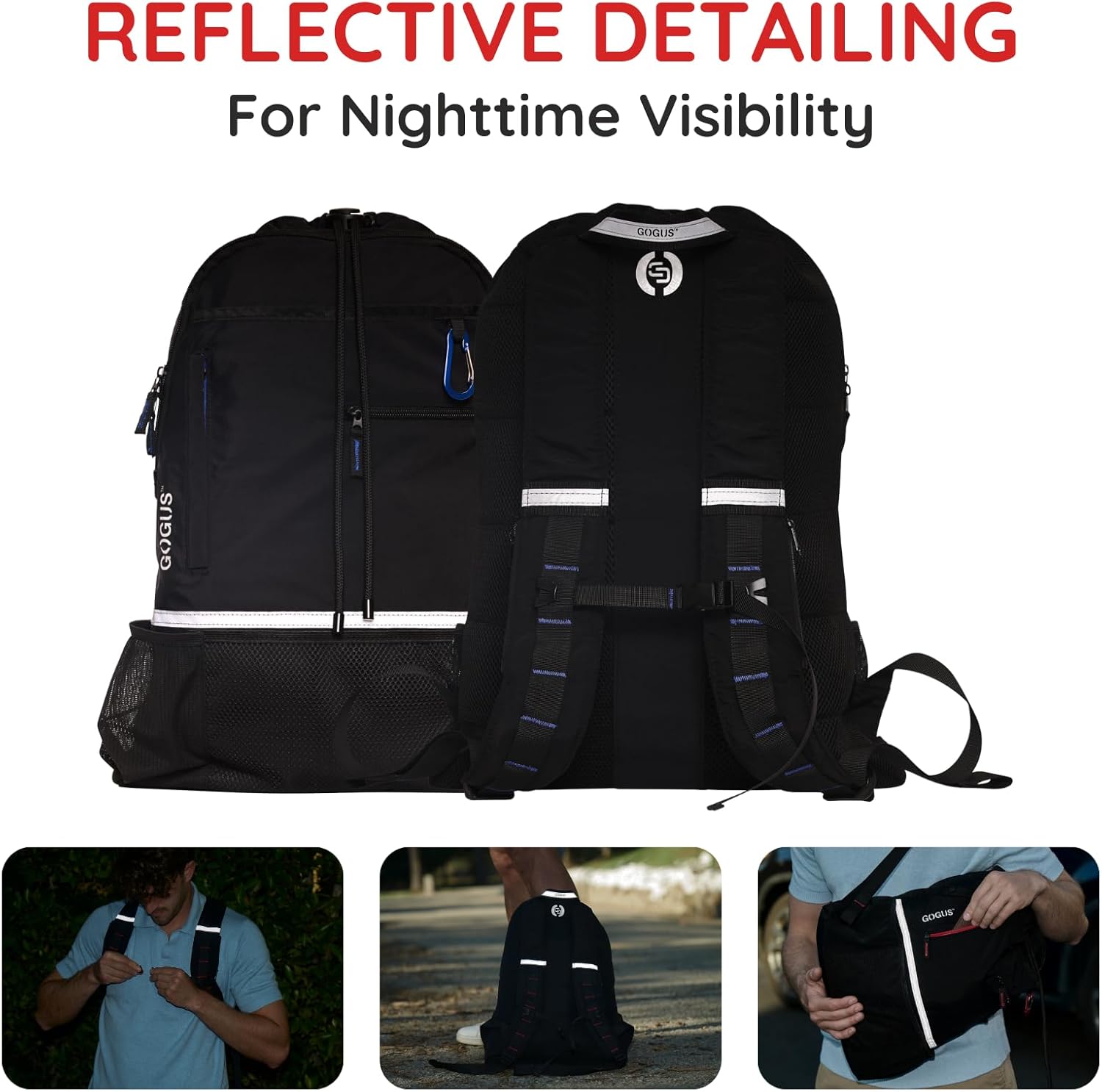 GOGUS Light Gym Drawstring Backpack with Dual Water Bottle Pockets – 18L Eco-Friendly, Water-Resistant Hybrid Bag with Mesh Compartment & Reflective Details for Men & Women