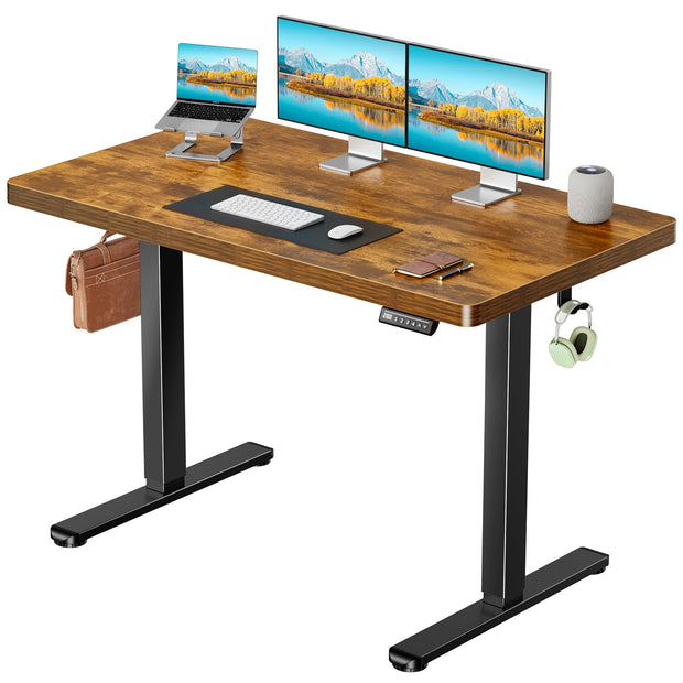 Marsail 48 x 30 Electric Standing Desk with One-Piece Desktop, Sit Stand Desk with Thickened Tabletop, Height Adjustable Stand Up Desk with Cable Management for Home Office(Frame+Desktop, 2 Packages)